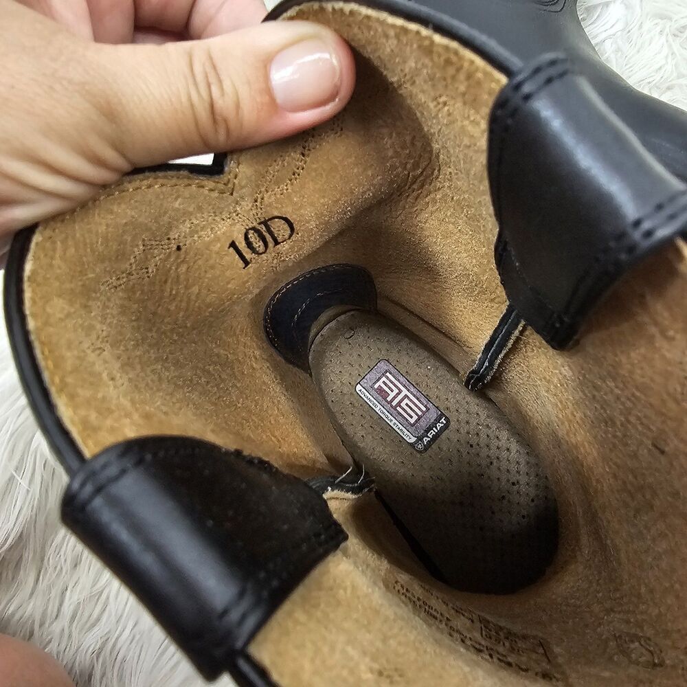 Ariat US 10D Heritage Roper Full Grain Pull On Riding Boots Black Cowboy Work - Picture 7 of 8